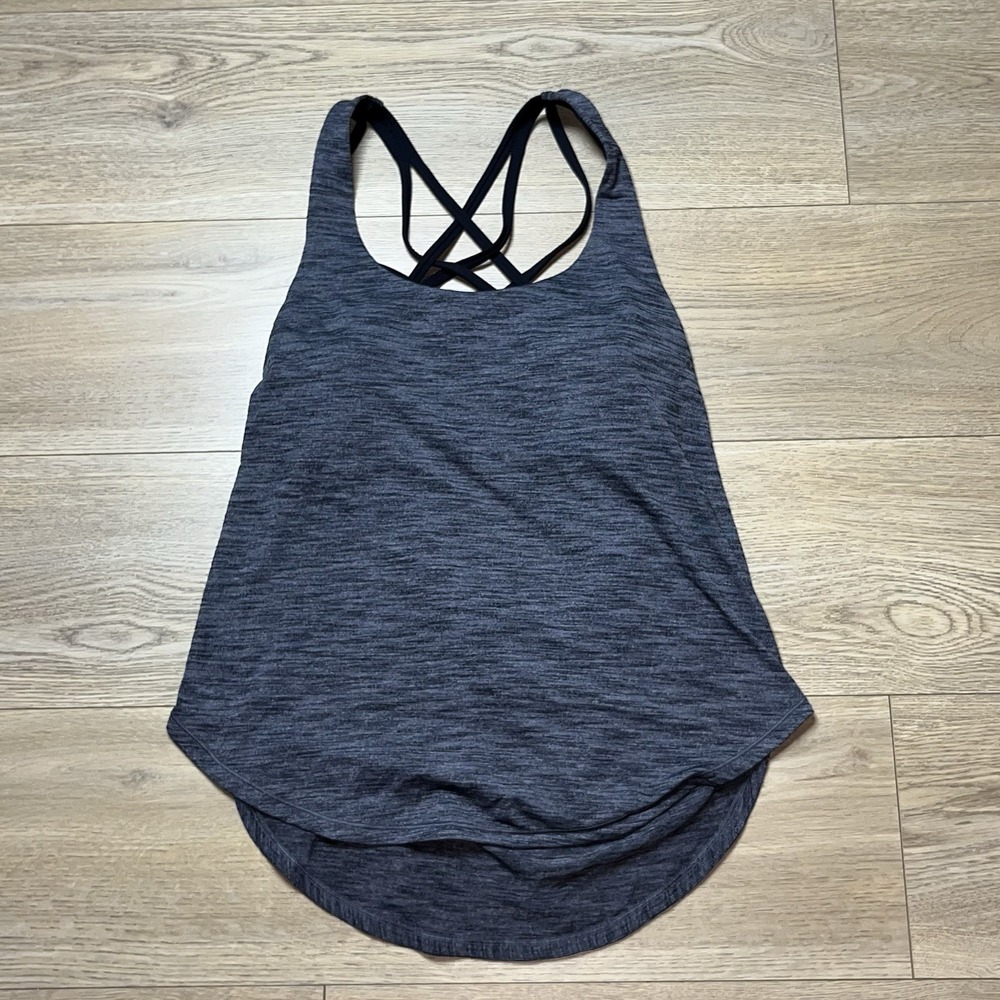 Lululemon Raise The Barre Tank Heathered Black size 6 Built In Bra Gray Yoga